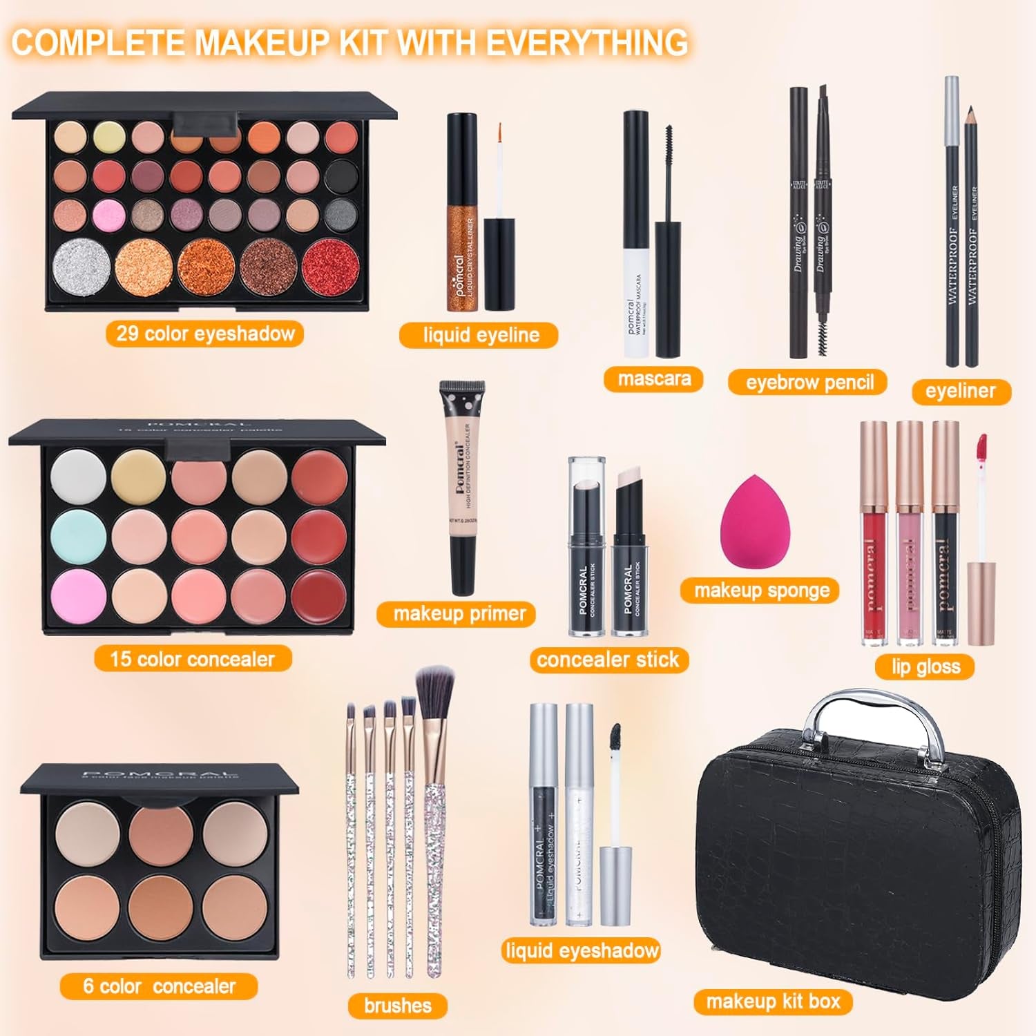 Makeup Kit for Teens,Girls Make up Kit,Makeup Set for Women Full Kit with Makeup Box, Eyeshadow Palettes, Lipsticks, Brushes and Beauty Tools,(Black)