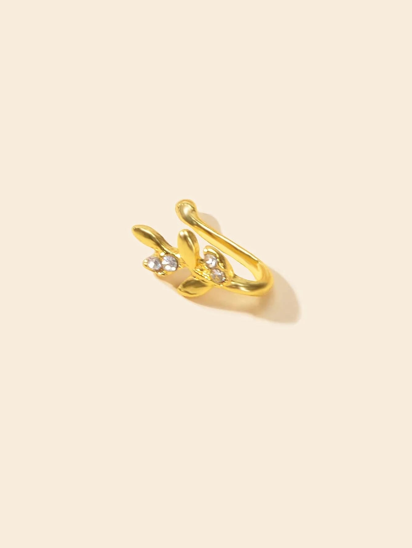 2pcs Gold Silver Rhinestone Leaf Fake Nose Ring Lip Nose Body Piercing Jewellery-2