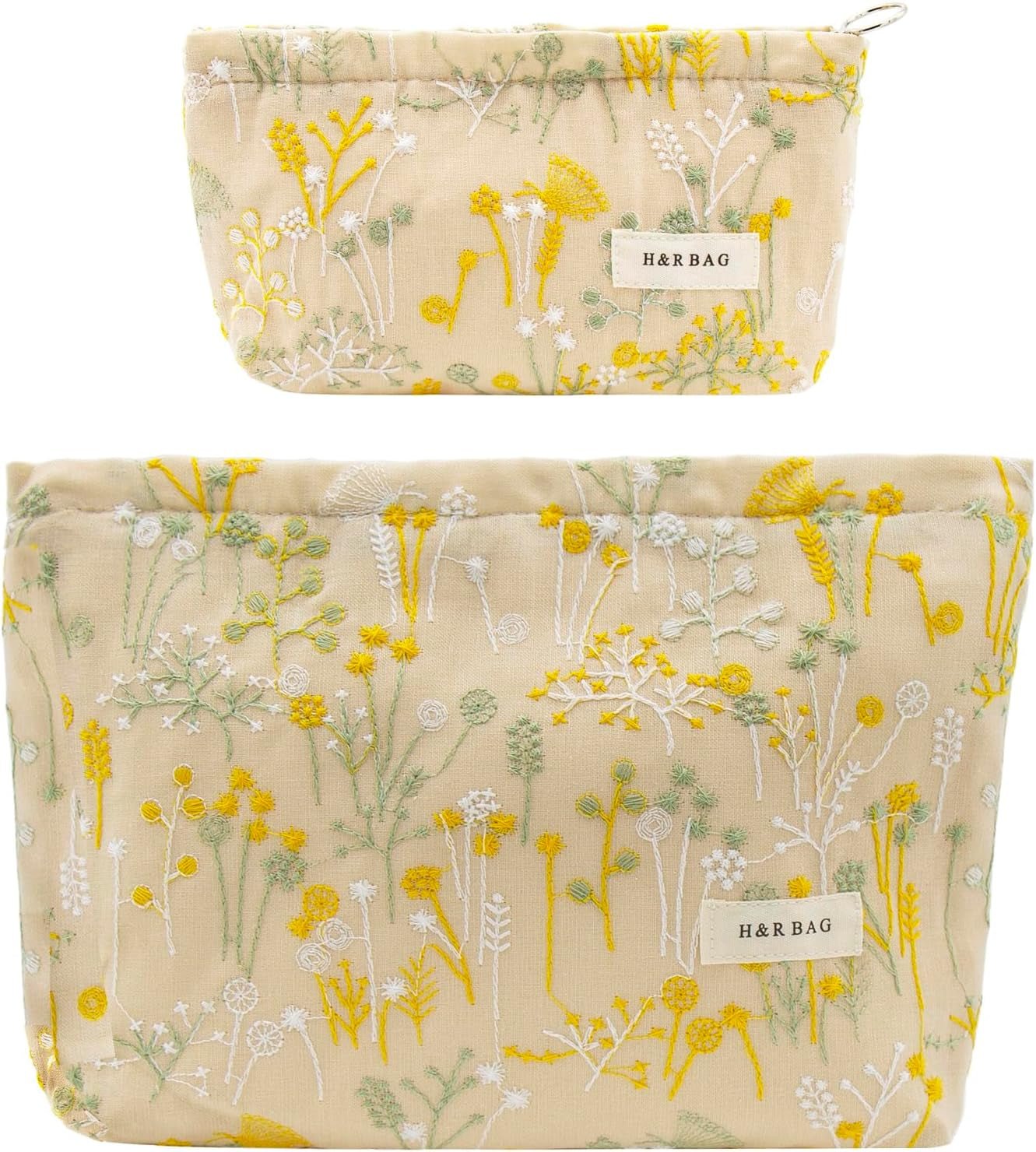 2 Pcs Makeup Bags, Large Cosmetic Bag Travel Toiletry Bag Organizer for Women, Embroidery Craft, Floral Makeup Bag Small Cosmetic Pouch Purse with Zipper Gifts for Girls Teen