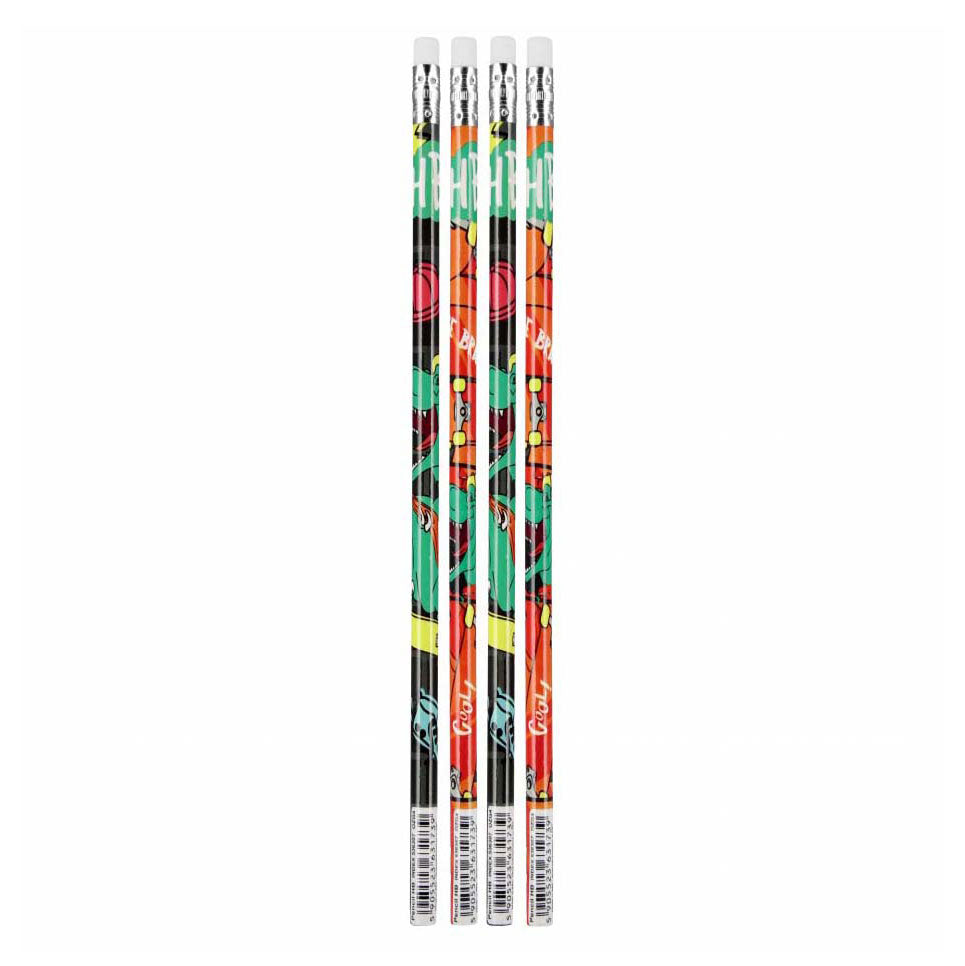 HB pencil with eraser skate dino, 4 pcs.