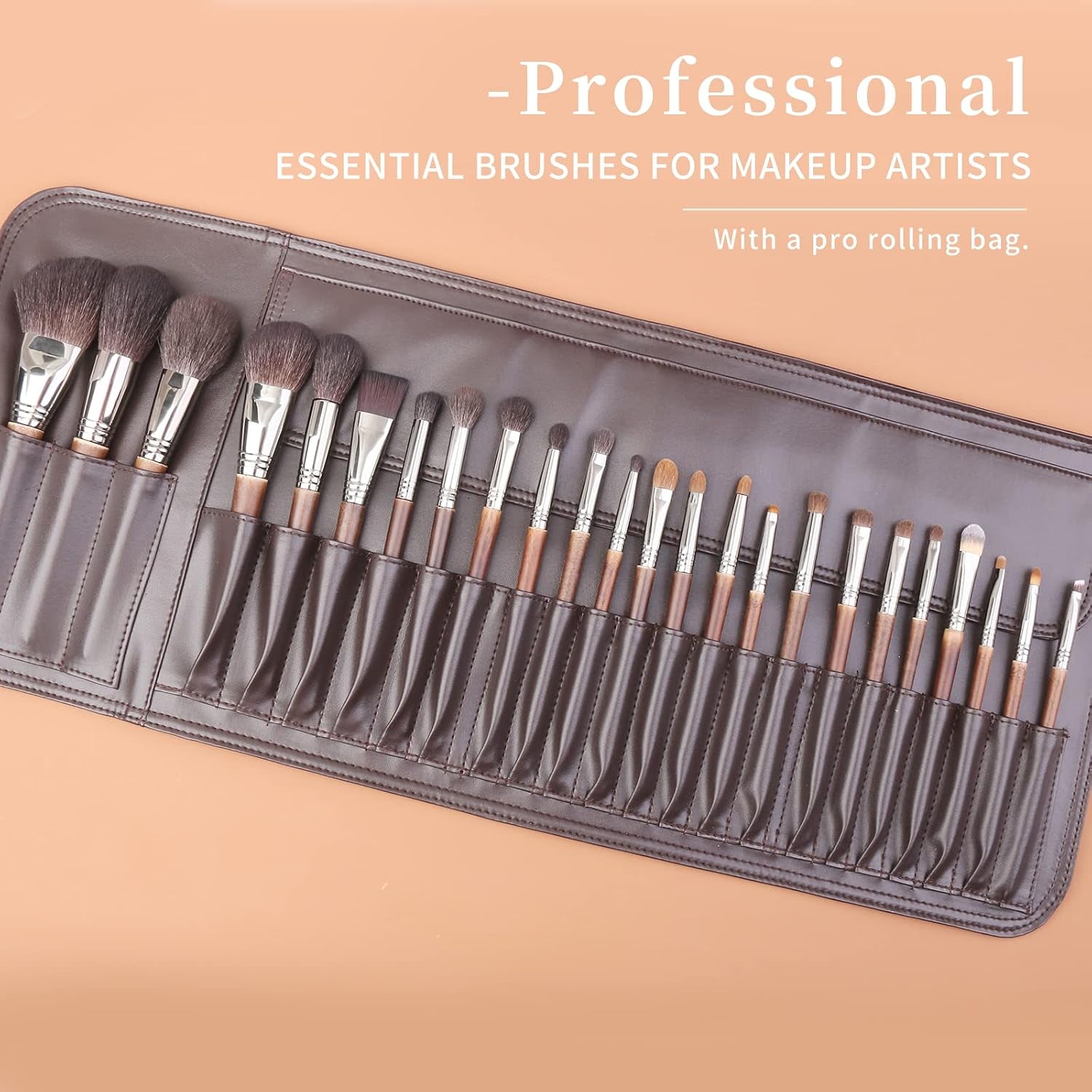 Deluxe Natural Goat Hair Makeup Brush Set with Case, 24 Cosmetic Brushes Makeup Set, Wooden Natural Makeup Brushes, Natural Bristle Makeup Brush, Natural Hair Makeup Brushes Set Professional.