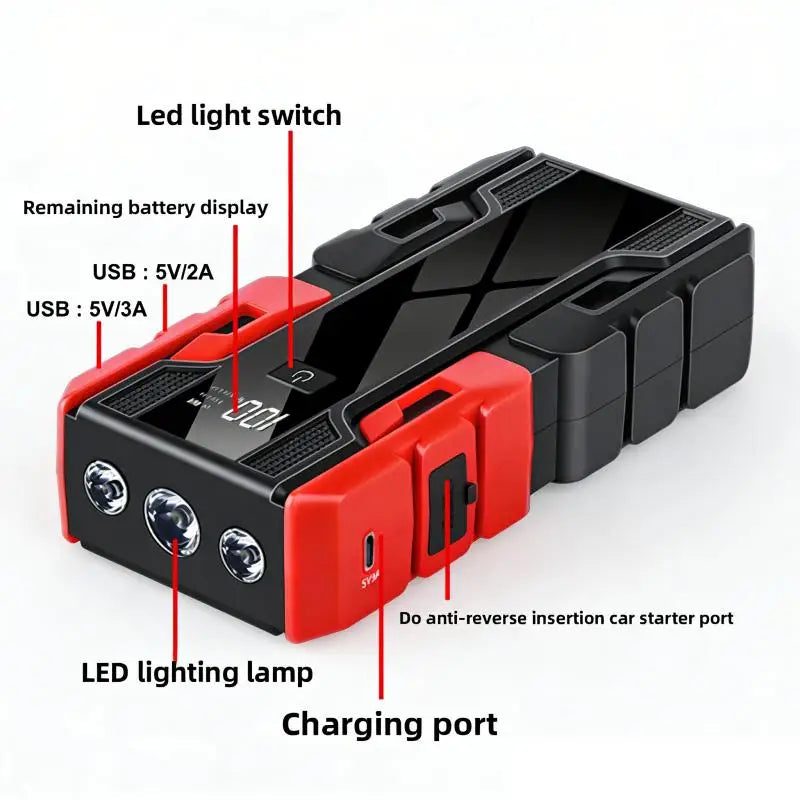 6000mAh large capacity 12V car emergency start power supply, portable power bank,  can be used for lighting and USB charging