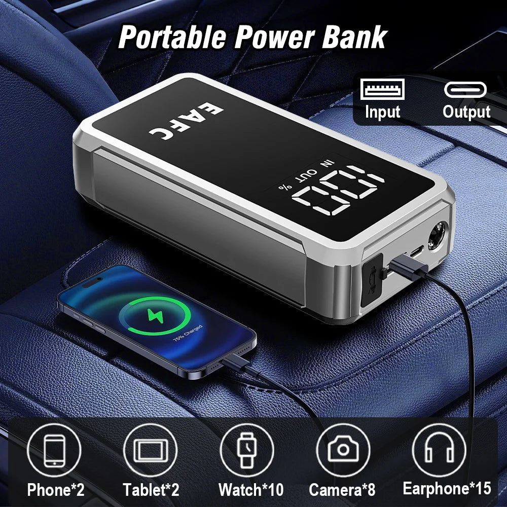 EAFC 4000A / 2000A Car Jump Starter Portable Power Bank Car Battery Booster Auxiliary Starting Device for Diesel Gas Smart Clip