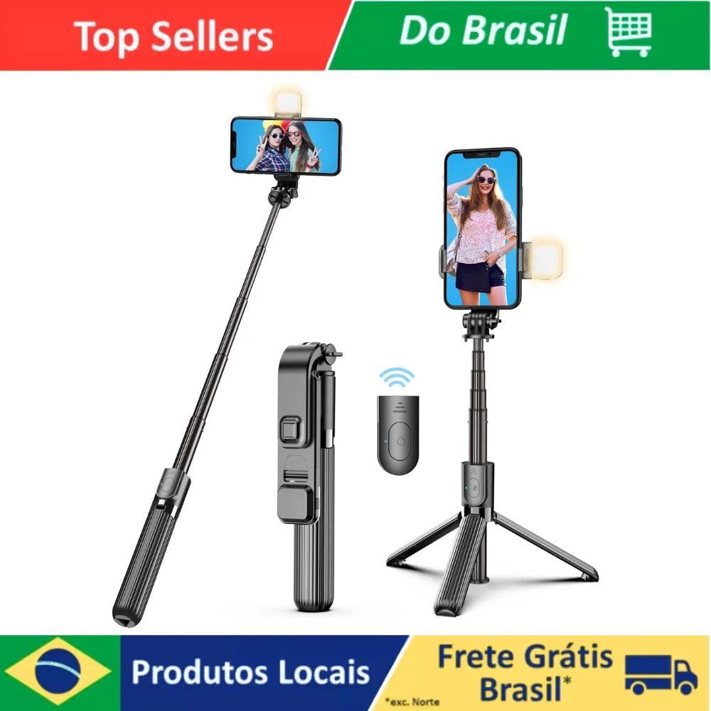 Bluetooth Selfie Stick with Lighting, Tripod and Control-Model S03, Extensible up to 71,1 cm