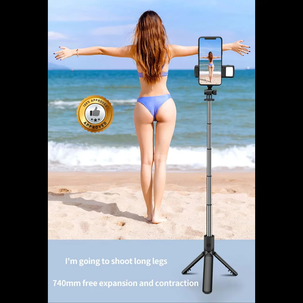 Bluetooth Selfie Stick with Lighting, Tripod and Control-Model S03, Extensible up to 71,1 cm