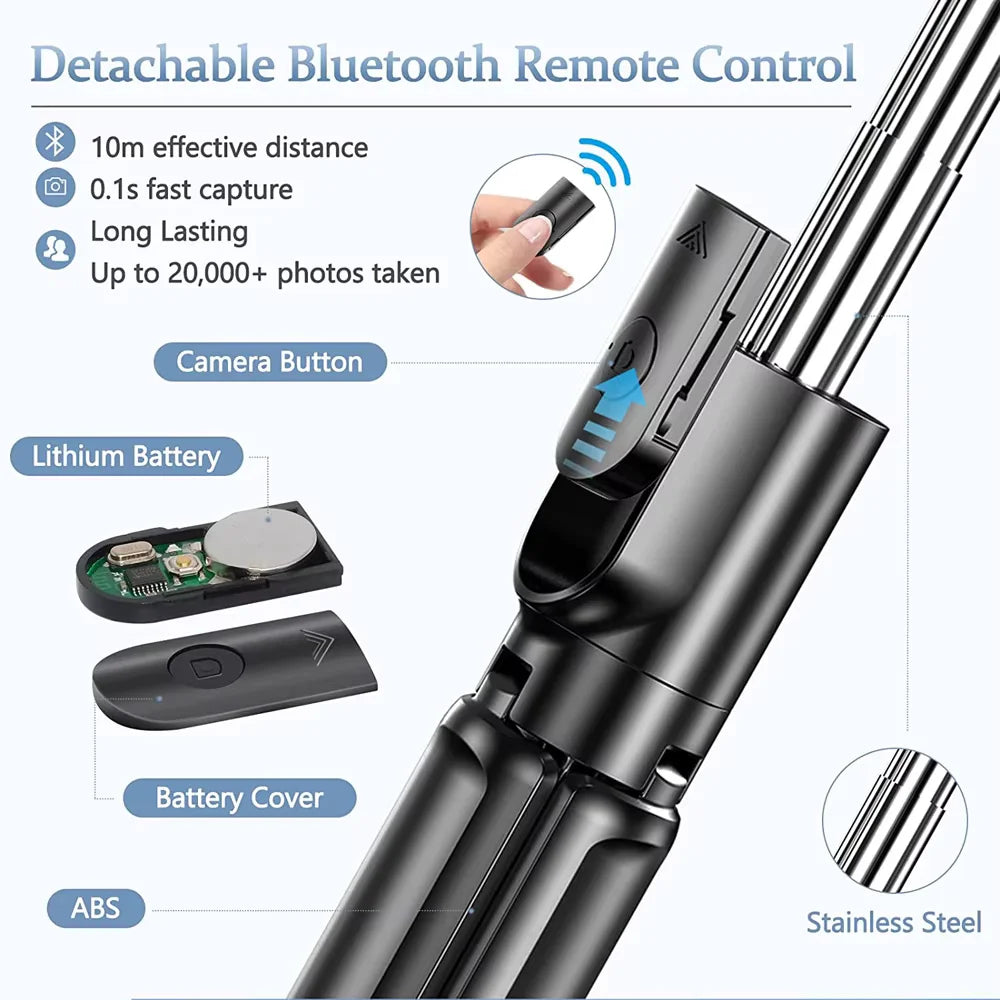 Bluetooth Selfie Stick with Lighting, Tripod and Control-Model S03, Extensible up to 71,1 cm
