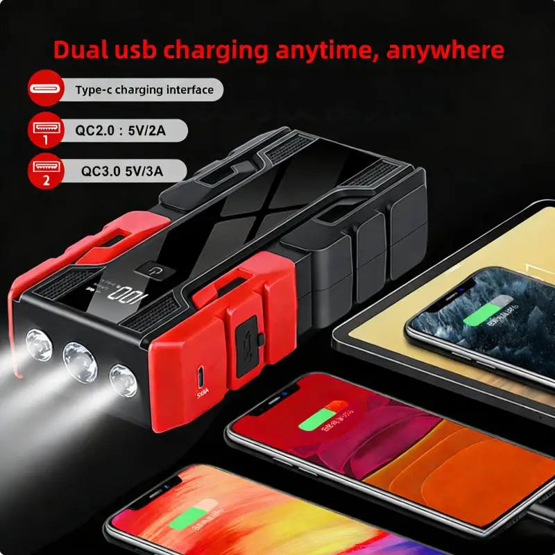 6000mAh large capacity 12V car emergency start power supply, portable power bank,  can be used for lighting and USB charging