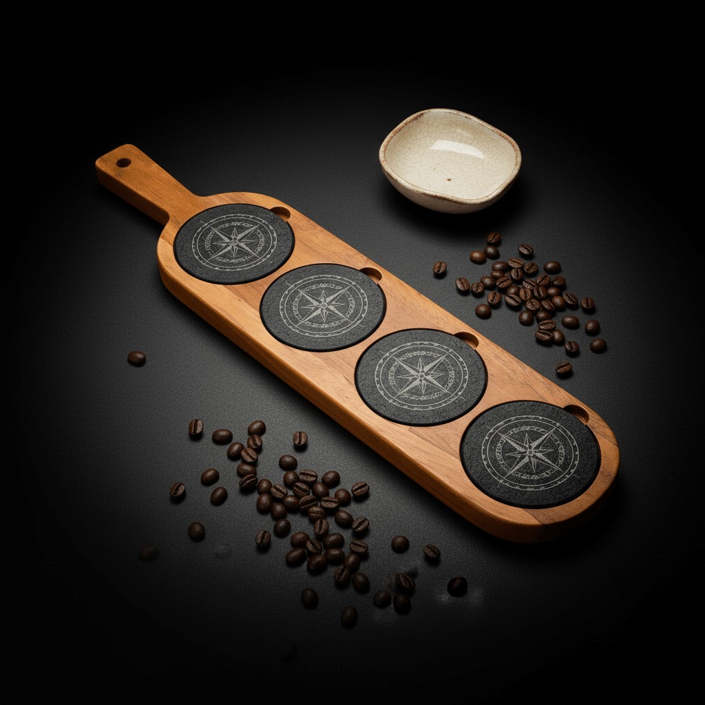 Acacia Wood & Slate Serving Board with Handle – 18×12 Inch Charcuterie & Appetizer Board | Handmade Natural Wood