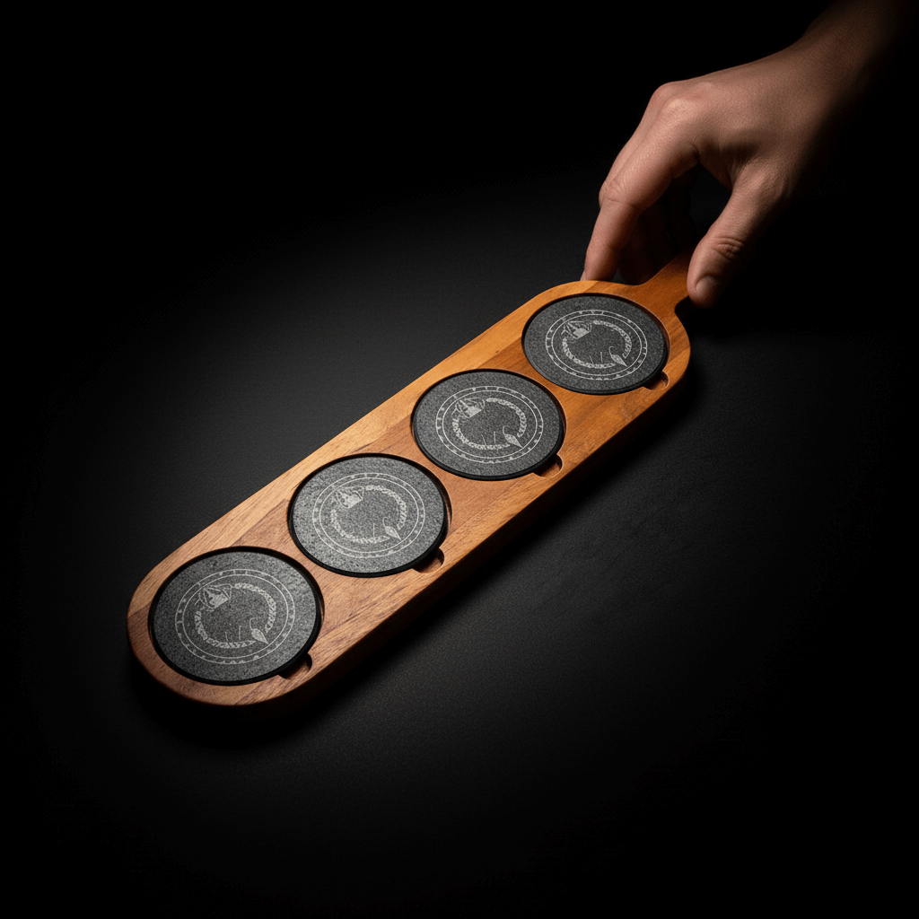Acacia Wood & Slate Serving Board with Handle – 18×12 Inch Charcuterie & Appetizer Board | Handmade Natural Wood