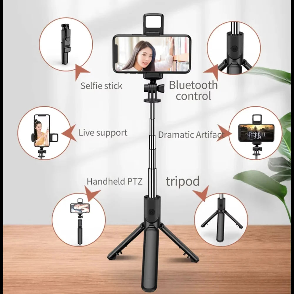 Bluetooth Selfie Stick with Lighting, Tripod and Control-Model S03, Extensible up to 71,1 cm