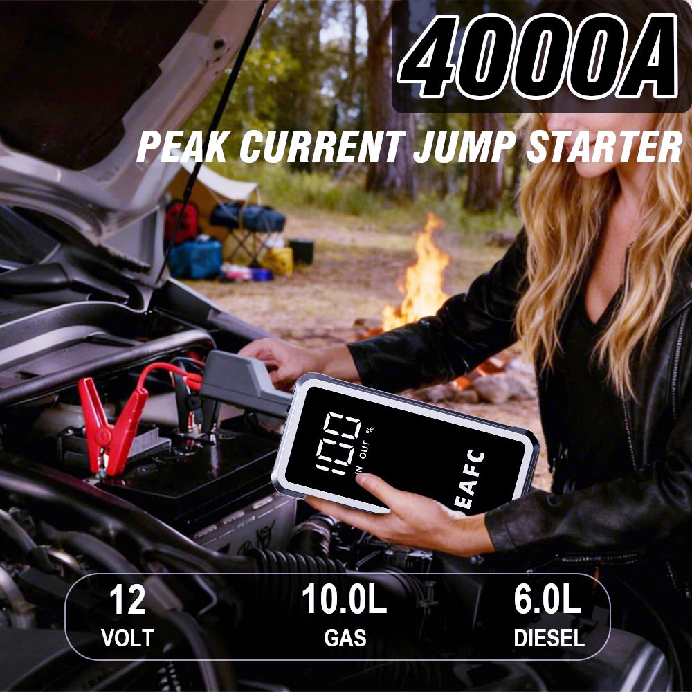 EAFC 4000A / 2000A Car Jump Starter Portable Power Bank Car Battery Booster Auxiliary Starting Device for Diesel Gas Smart Clip