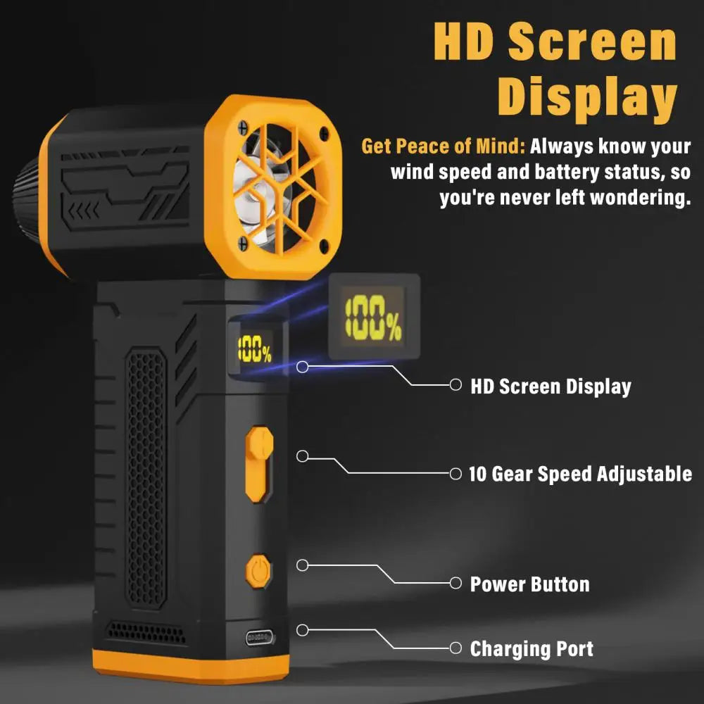 TUERBB 130000 RPM Turbo Violent Fan, 10-Speed with Display, Fast Charging for Home/Car/Outdoor Cleaning