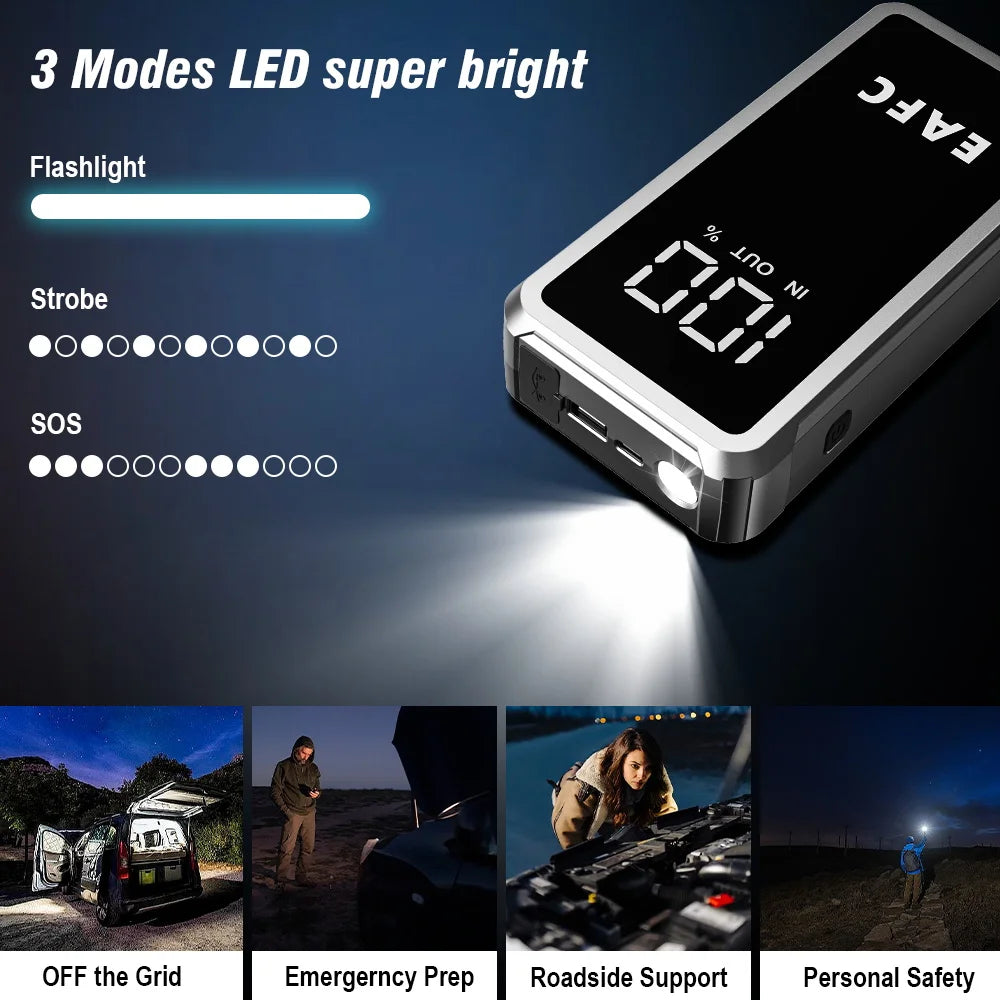 EAFC 4000A / 2000A Car Jump Starter Portable Power Bank Car Battery Booster Auxiliary Starting Device for Diesel Gas Smart Clip
