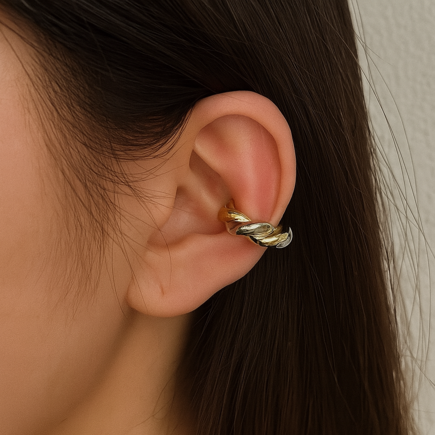 Braided Metal Ear Cuff – Twisted Gold and Silver No-Piercing Statement-1