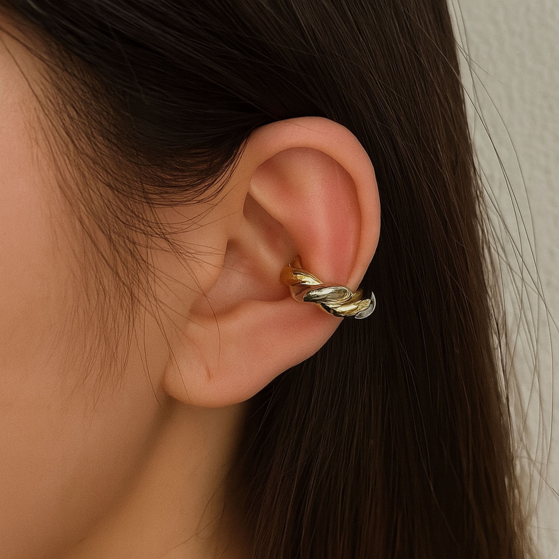 Braided Metal Ear Cuff – Twisted Gold and Silver No-Piercing Statement-1