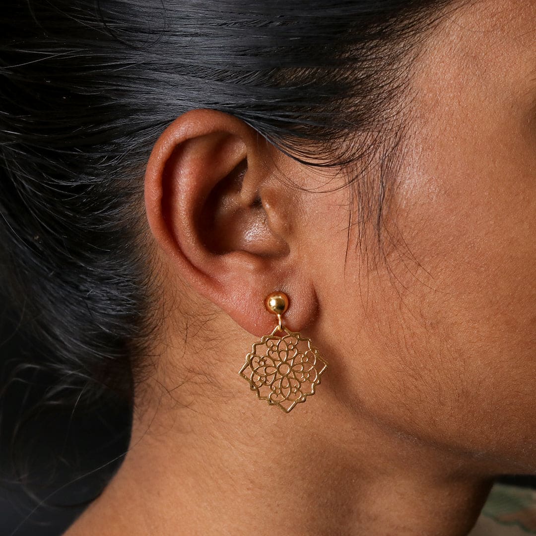 Gold-Plated Hanging Cutwork Earrings