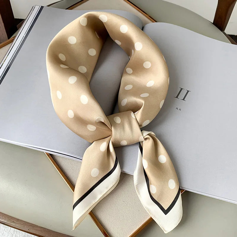 2025 Luxury Square Silk Scarf Women Luxury Polka Dot Shawls and Wraps Fashion Small Bag Scarves Hair Tie Bandanas Hijab 70*70Cm