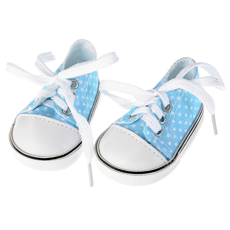 7 cm Canvas Denim Sneakers New Born  Baby Shoes Handmade Lace-up Sneakers Shoes For 18 Inches American 43 cm Baby Dolls GIfts