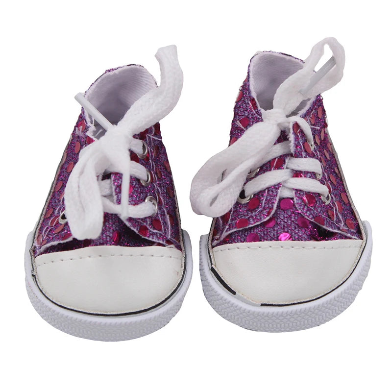 7 cm Canvas Denim Sneakers New Born  Baby Shoes Handmade Lace-up Sneakers Shoes For 18 Inches American 43 cm Baby Dolls GIfts