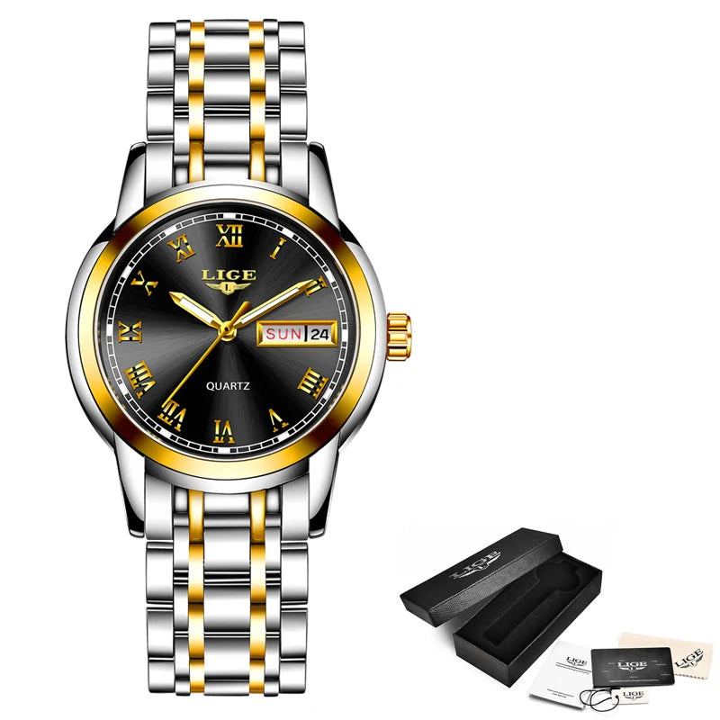 LIGE 2025 New Gold Watch Women Watches Ladies Creative Steel Women's Bracelet Watches Female Waterproof Clock Relogio Feminino