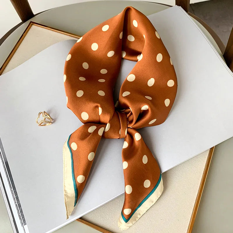 2025 Luxury Square Silk Scarf Women Luxury Polka Dot Shawls and Wraps Fashion Small Bag Scarves Hair Tie Bandanas Hijab 70*70Cm