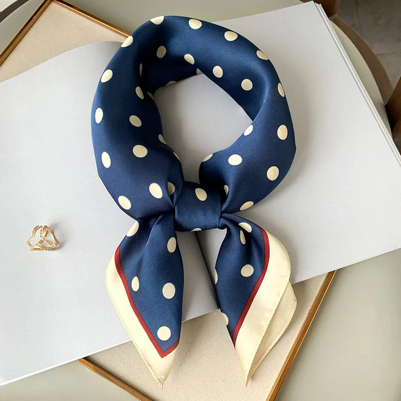 2025 Luxury Square Silk Scarf Women Luxury Polka Dot Shawls and Wraps Fashion Small Bag Scarves Hair Tie Bandanas Hijab 70*70Cm