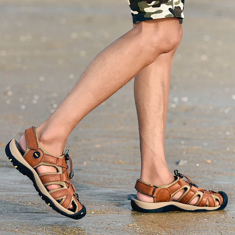 New Men Shoes Genuine Leather Men Sandals Summer Men Causal Shoes Beach Sandals Man Fashion Outdoor Casual Sneakers Size 38-47