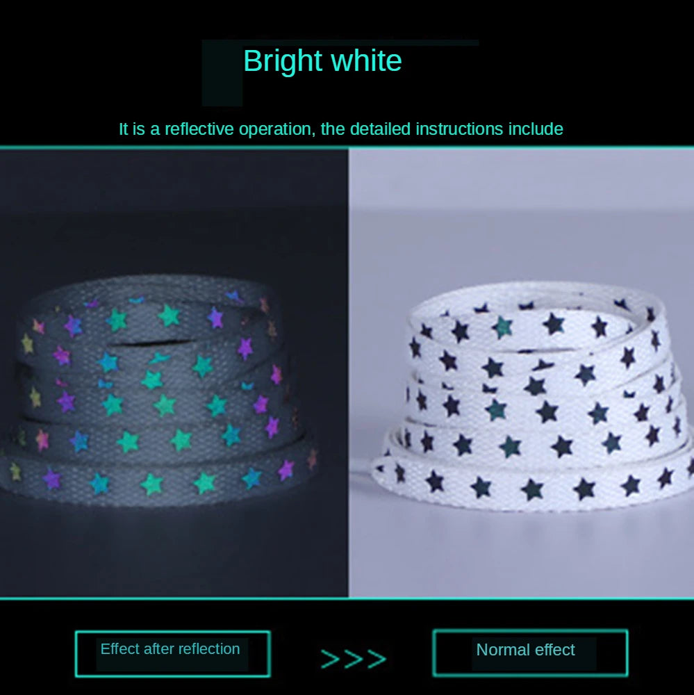 New Holographic Reflective Star Shoelaces Double-sided Reflective High-bright Luminous Flat Laces Sneakers ShoeLaces Strings