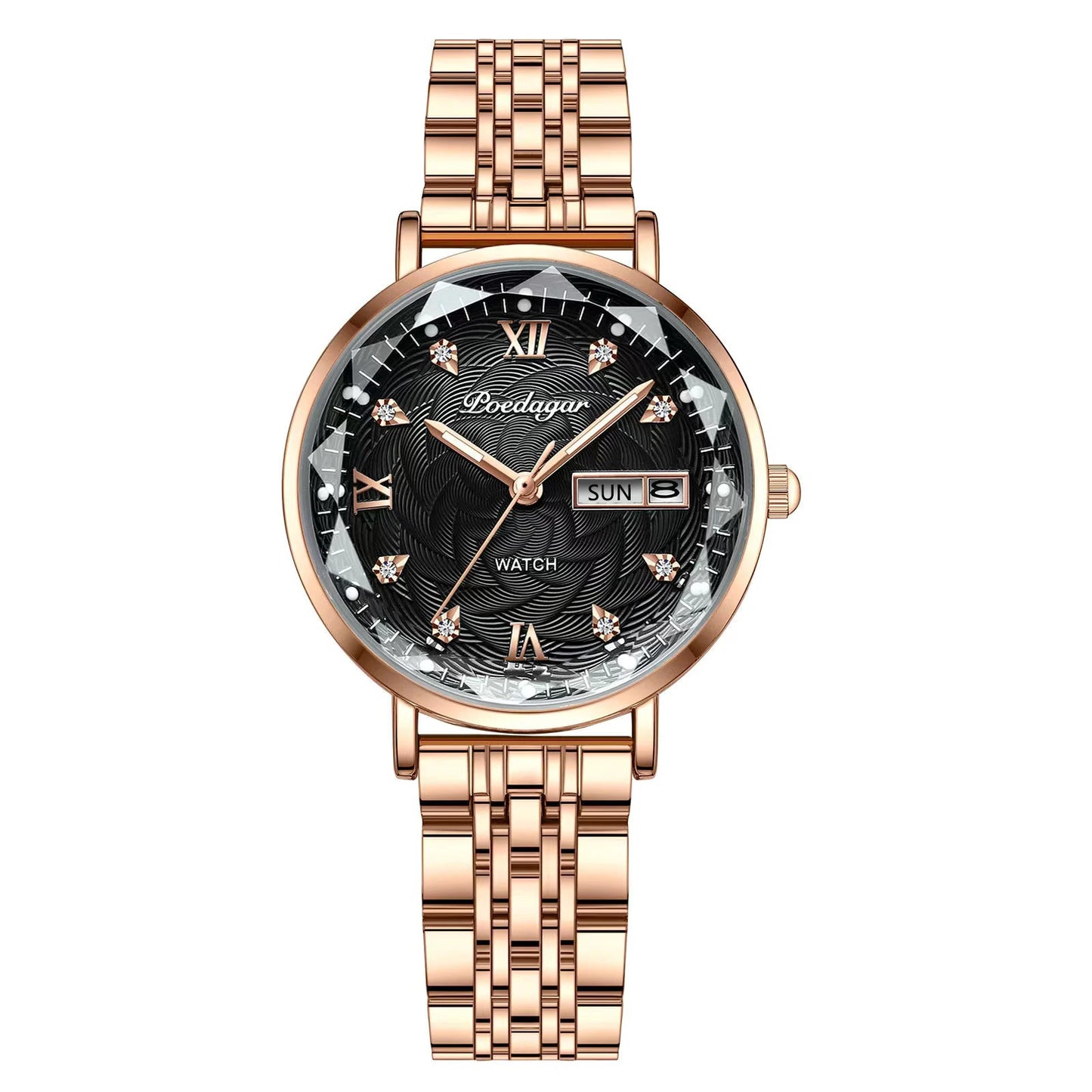 POEDAGAR Watch Women New Fashion Luxury Stainless Steel Wristwatch Bracelet Simple Rose Gold Waterproof Luminous Ladies Watches
