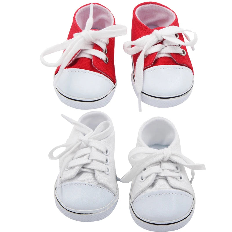 7 cm Canvas Denim Sneakers New Born  Baby Shoes Handmade Lace-up Sneakers Shoes For 18 Inches American 43 cm Baby Dolls GIfts