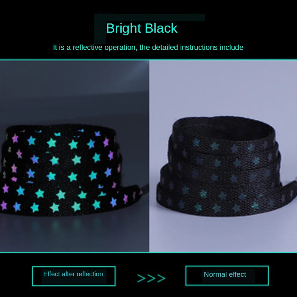 New Holographic Reflective Star Shoelaces Double-sided Reflective High-bright Luminous Flat Laces Sneakers ShoeLaces Strings