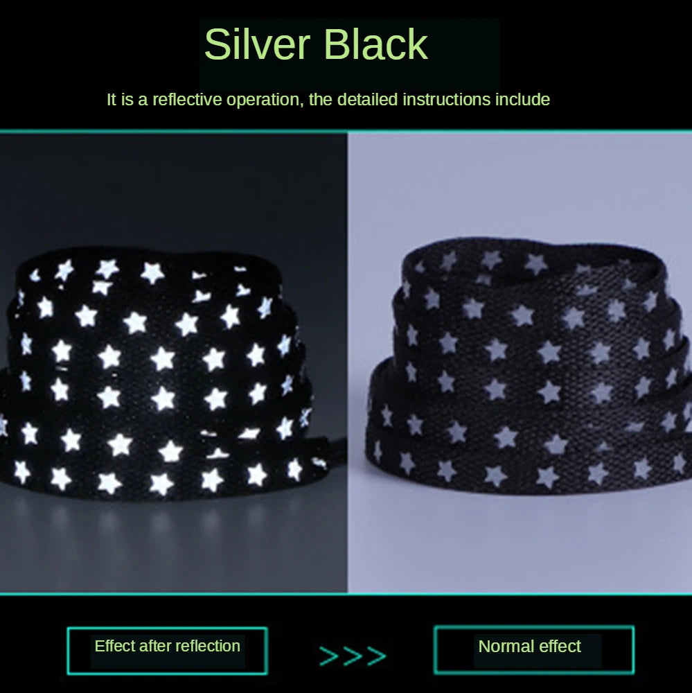 New Holographic Reflective Star Shoelaces Double-sided Reflective High-bright Luminous Flat Laces Sneakers ShoeLaces Strings