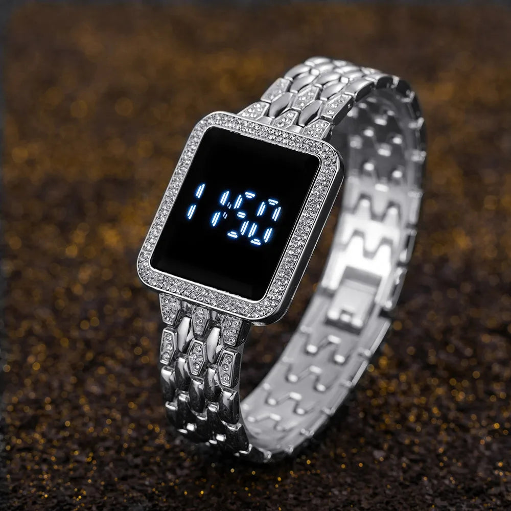 Women's Watches Famous Luxury Brand Women Digital Watch Fashion Rhinestone Stainless Steel Quartz Ladies Wristwatches Wathes