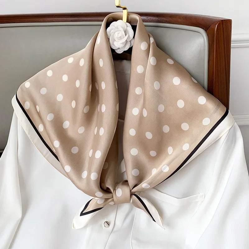 2025 Luxury Square Silk Scarf Women Luxury Polka Dot Shawls and Wraps Fashion Small Bag Scarves Hair Tie Bandanas Hijab 70*70Cm