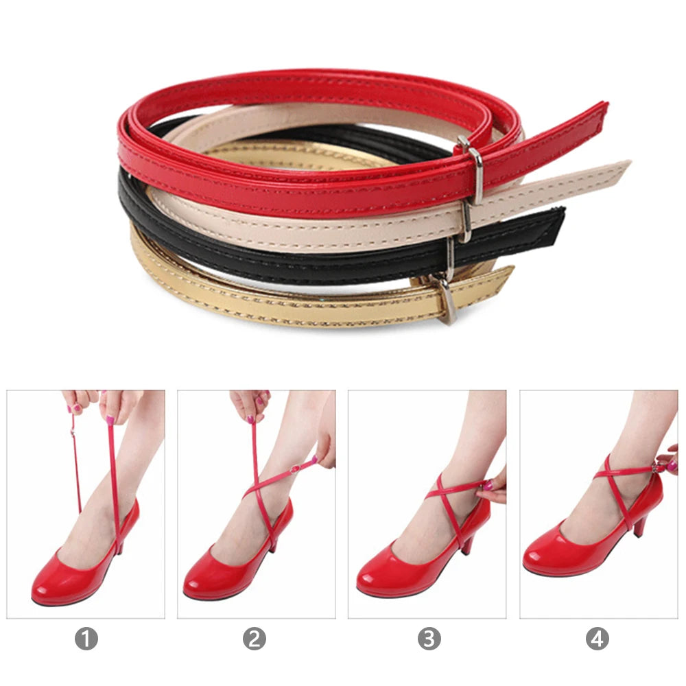1Pair Adjustable Anti-skid Straps Shoelace For Women PU Leather High Heels Holding Metal Buckles Shoe Tie  Lace Accessories New