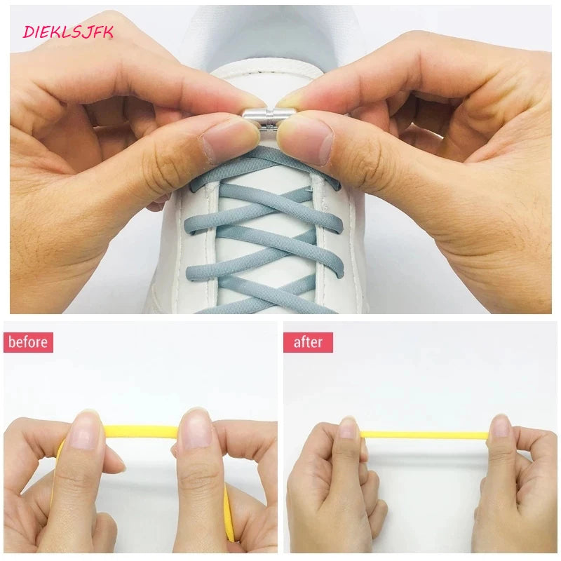Elastic No Tie Shoelaces Semicircle Shoe Laces For Kids and Adult Sneakers Shoelace Quick Lazy Metal Lock Strings Rope Round