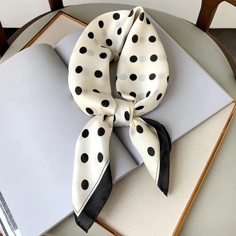 2025 Luxury Square Silk Scarf Women Luxury Polka Dot Shawls and Wraps Fashion Small Bag Scarves Hair Tie Bandanas Hijab 70*70Cm