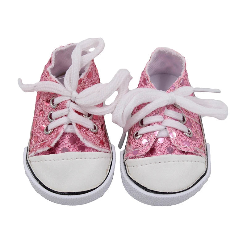 7 cm Canvas Denim Sneakers New Born  Baby Shoes Handmade Lace-up Sneakers Shoes For 18 Inches American 43 cm Baby Dolls GIfts