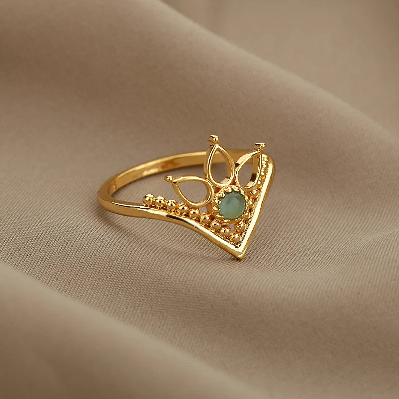 Fashion Opal Finger Rings For Women Stainless Steel Adjustable Couple Geometric Ring Handmade Aesthetic Jewelry Gift Anillos
