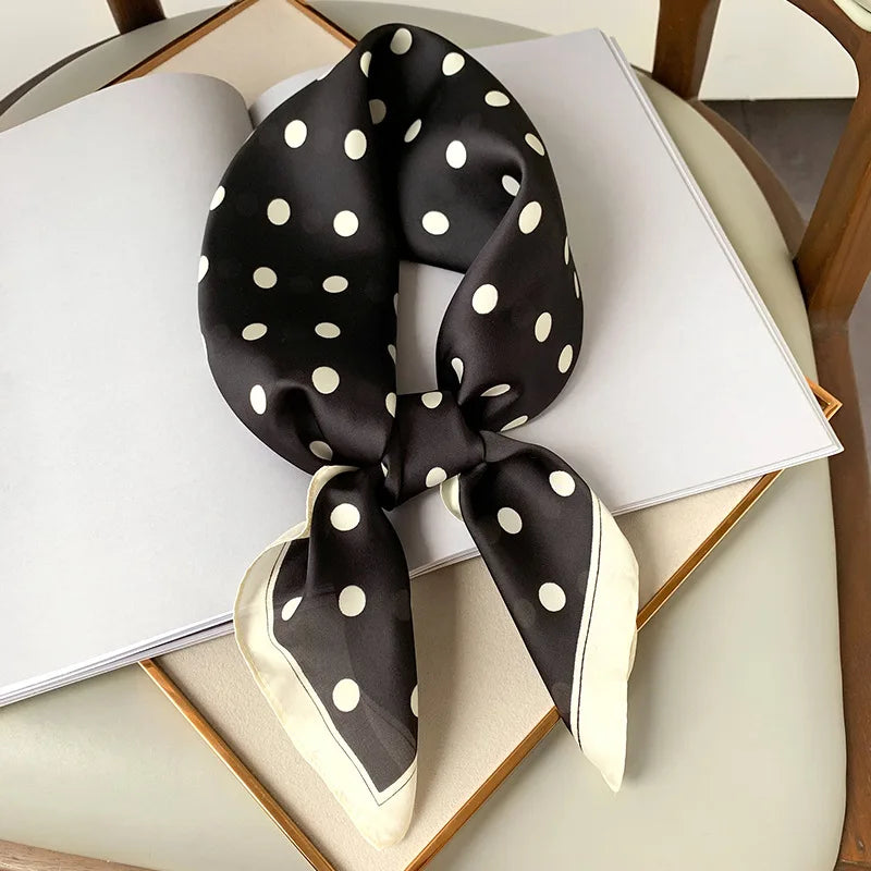2025 Luxury Square Silk Scarf Women Luxury Polka Dot Shawls and Wraps Fashion Small Bag Scarves Hair Tie Bandanas Hijab 70*70Cm
