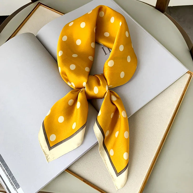 2025 Luxury Square Silk Scarf Women Luxury Polka Dot Shawls and Wraps Fashion Small Bag Scarves Hair Tie Bandanas Hijab 70*70Cm