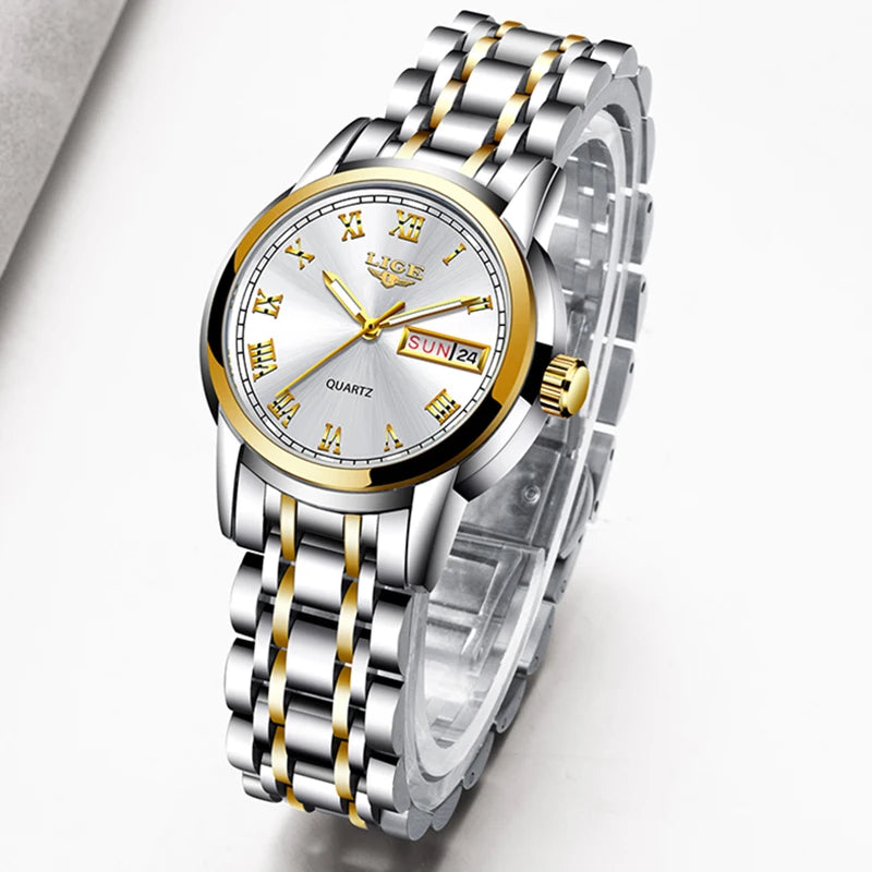 LIGE 2025 New Gold Watch Women Watches Ladies Creative Steel Women's Bracelet Watches Female Waterproof Clock Relogio Feminino