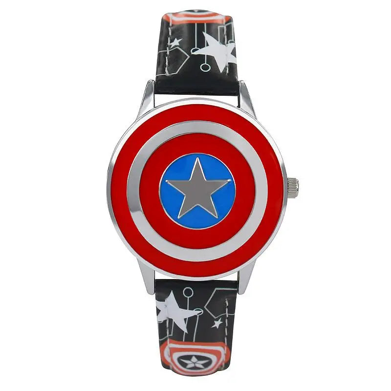 Marvel spiderman Kids watch Captain America ironman children's watches Leather Quartz Flip Metal Case Watches Boys Clock gifts