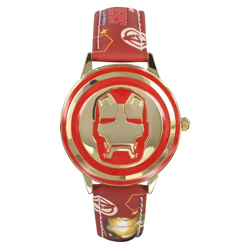 Marvel spiderman Kids watch Captain America ironman children's watches Leather Quartz Flip Metal Case Watches Boys Clock gifts