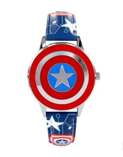 Marvel spiderman Kids watch Captain America ironman children's watches Leather Quartz Flip Metal Case Watches Boys Clock gifts