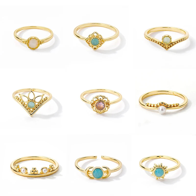 Fashion Opal Finger Rings For Women Stainless Steel Adjustable Couple Geometric Ring Handmade Aesthetic Jewelry Gift Anillos