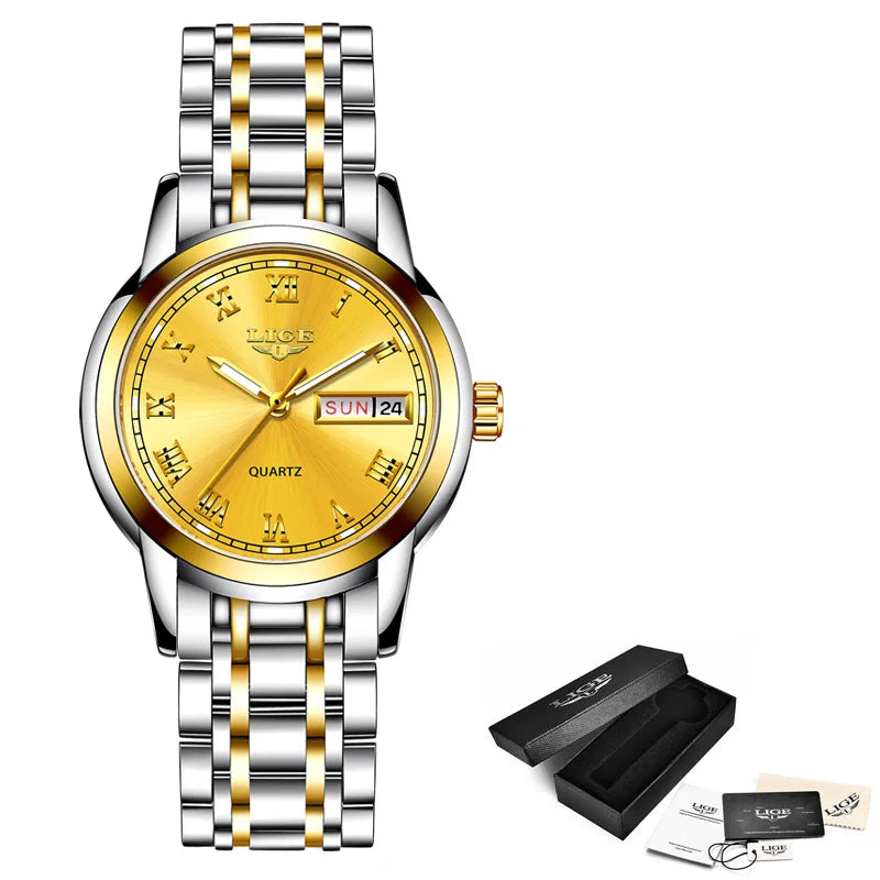 LIGE 2025 New Gold Watch Women Watches Ladies Creative Steel Women's Bracelet Watches Female Waterproof Clock Relogio Feminino