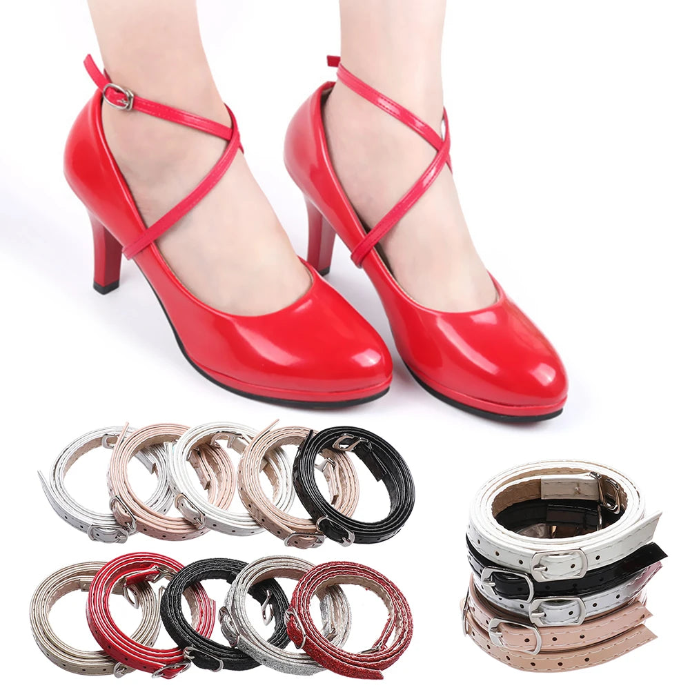 1Pair Adjustable Anti-skid Straps Shoelace For Women PU Leather High Heels Holding Metal Buckles Shoe Tie  Lace Accessories New