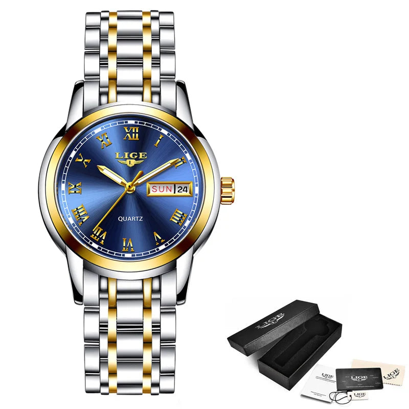 LIGE 2025 New Gold Watch Women Watches Ladies Creative Steel Women's Bracelet Watches Female Waterproof Clock Relogio Feminino