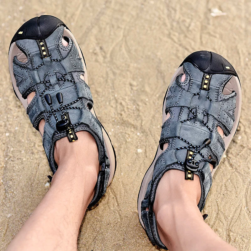 New Men Shoes Genuine Leather Men Sandals Summer Men Causal Shoes Beach Sandals Man Fashion Outdoor Casual Sneakers Size 38-47